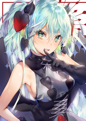 Anime girl with green eyes and black dress