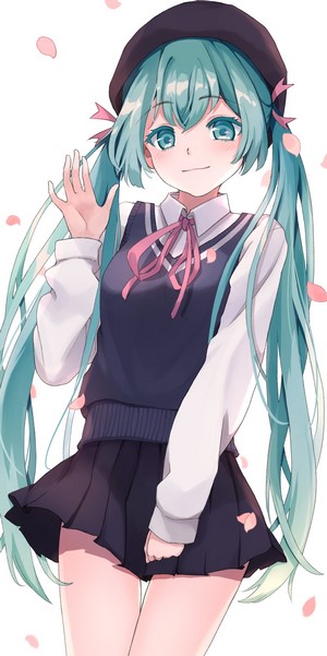 Hatsune Miku from Vocaloid wearing a school uniform and beret
