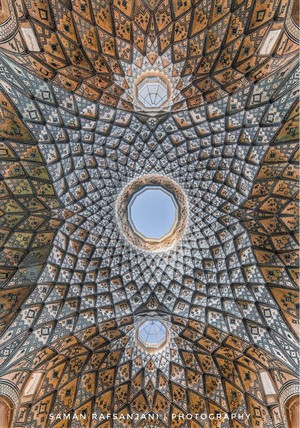 Intricate geometric dome ceiling with skylights in Iran
