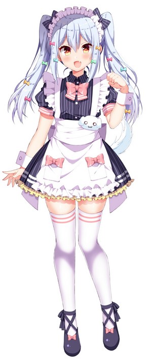 Anime girl in maid outfit with blue hair and pigtails