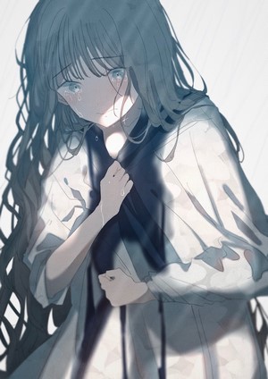 Anime girl crying in the rain