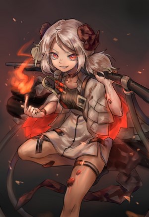 Anime girl with horns and weapon
