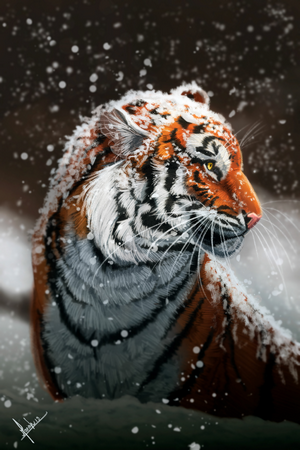 Tiger covered in snow in a winter scene