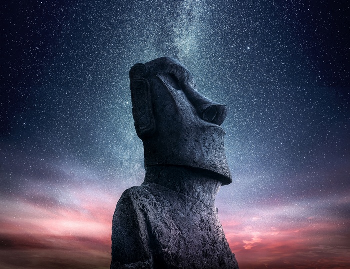 5K, Easter Island, Moai statue, Sunset, Starry sky