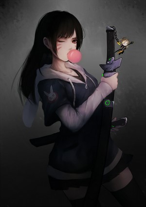 D.Va from Overwatch with a Katana and Bubblegum