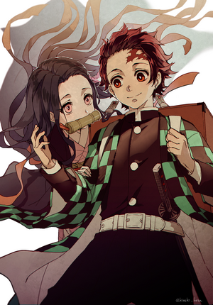Kamado Tanjirō and Nezuko from Kimetsu no Yaiba