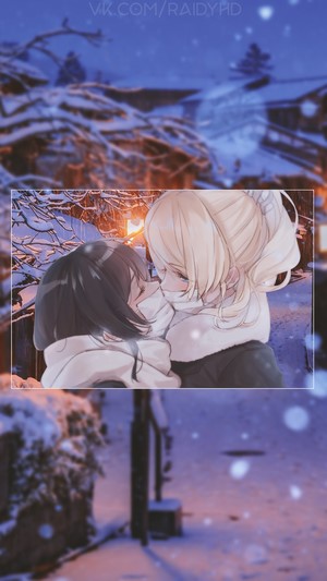 Anime girls in winter scene