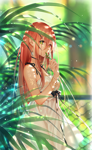 Anime girl with long orange hair in a white dress