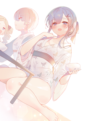 Anime girls in yukatas with butterflies