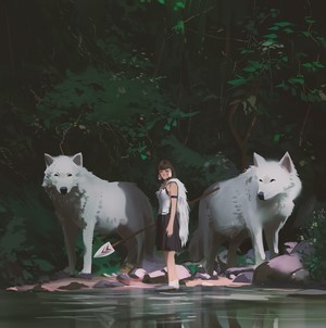 Princess Mononoke and Wolves by Atey Ghailan