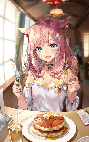 Momoko with Neko Ears Eating Pancakes