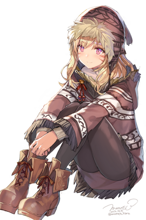 Miqote from Final Fantasy wearing winter clothes
