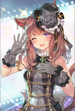 Anime girl with cat ears and gloves