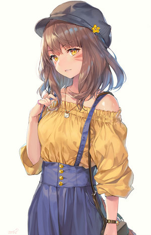 Anime Girl with Yellow Eyes and Hat