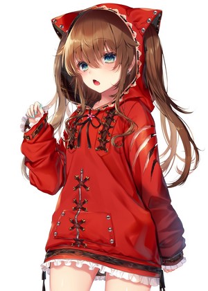 Anime Girl in Red Hoodie Digital Art