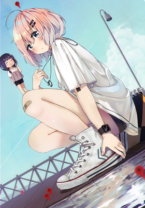 Anime girl with pink hair and sneakers