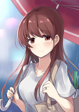 Anime girl with brown hair holding an umbrella