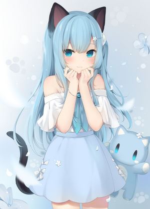 Anime Girl with Blue Hair and Neko Ears