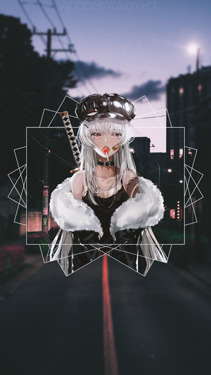 Anime girl with sword and lollipop