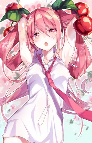 Sakura Miku from Vocaloid with cherries in hair