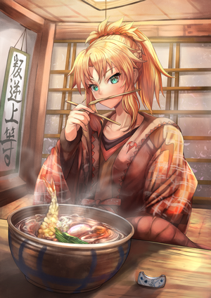 Mordred from Fate/Grand Order eating noodles