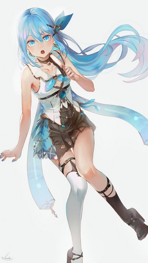 Anime girl with blue hair and blue eyes