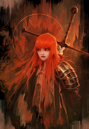 Redhead warrior with sword and armor