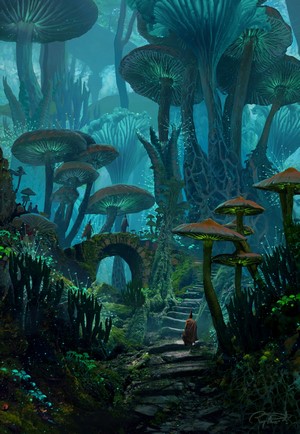Fantasy Turquoise Mushroom Forest Landscape Artwork