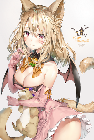 Anime girl with animal ears and bat wings