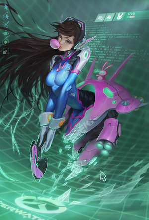 D.Va from Overwatch with a mech and code