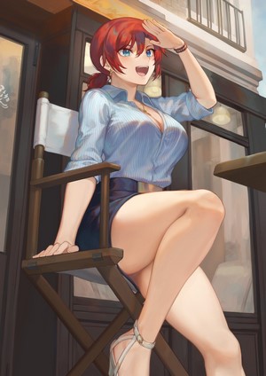 Boudica from Fate/Grand Order sitting at a cafe
