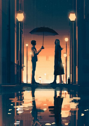 Bruno Bucciarati and Leone Abbacchio from JoJo's Bizarre Adventure in the rain