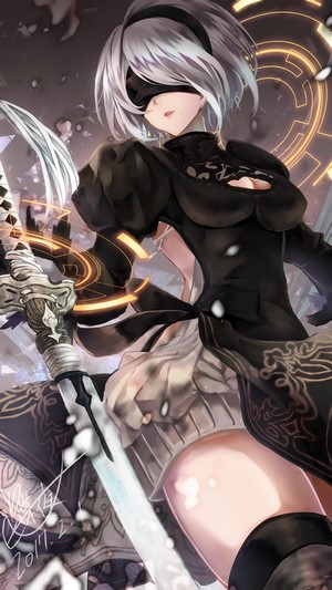 2B from Nier: Automata with a sword