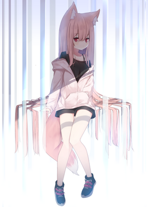 Anime girl with fox ears and tail