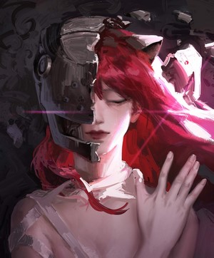 Lucy from Elfen Lied with a mechanical mask