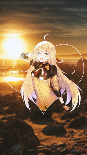 Anime girl with blonde hair at sunset