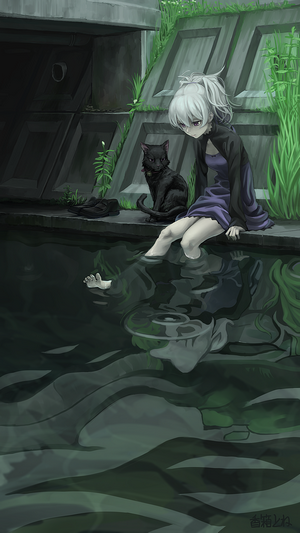 Yin from Darker than Black with a black cat