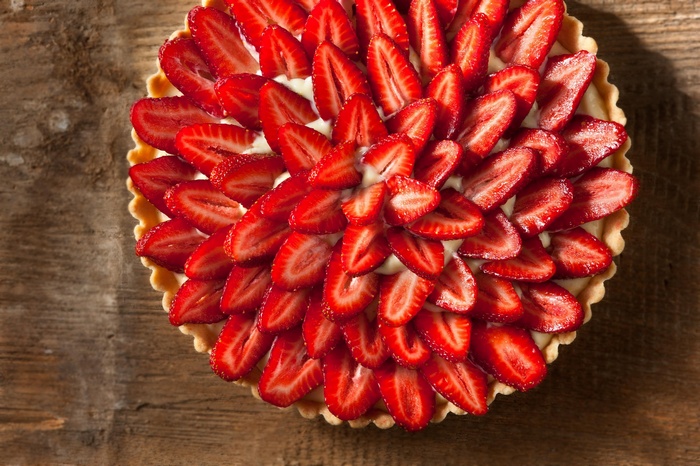 Strawberry Tart on Wooden Table