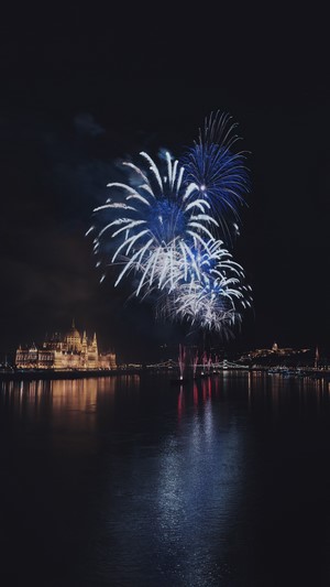Fireworks over the Danube in Budapest, Hungary