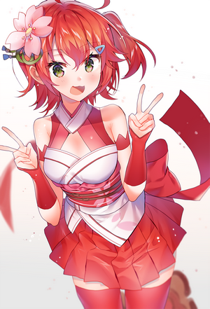 Anime girl with red hair and cherry blossom hair accessory