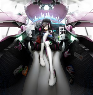 D.Va from Overwatch in a pink mecha cockpit