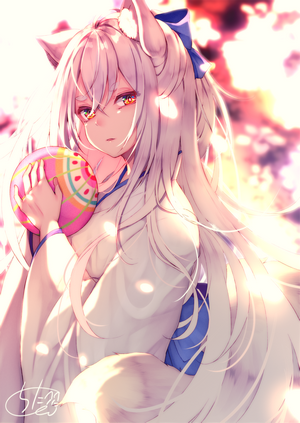Anime girl with fox ears holding a ball