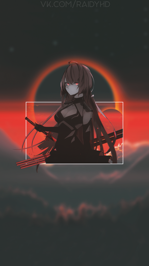 Anime girl with red eyes and swords