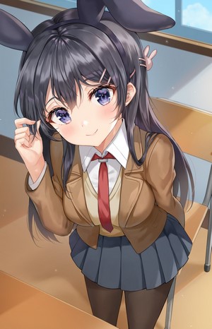 Sakurajima Mai in School Uniform with Bunny Ears