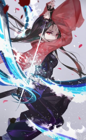 Anime Girl with Katana and Red Eyes