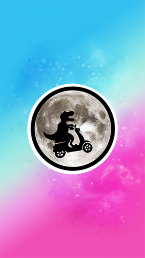 Dinosaur riding a moped on the moon