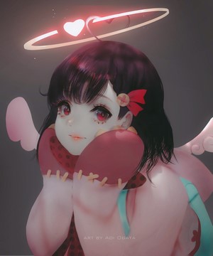 Angel girl with pink wings by Aoi Ogata
