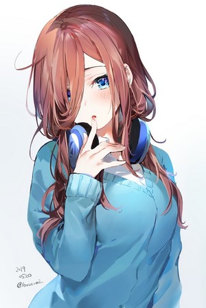 Nakano Miku with Headphones and Blue Eyes