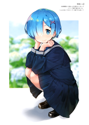 Rem from Re:Zero in a school uniform