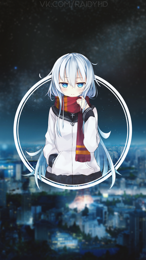 Hibiki from Kantai Collection in a city at night